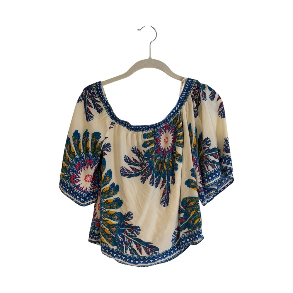 Flying Tomato Top White S Womens Boho Floral Off Shoulder Rayon Blouse 10247-TJ